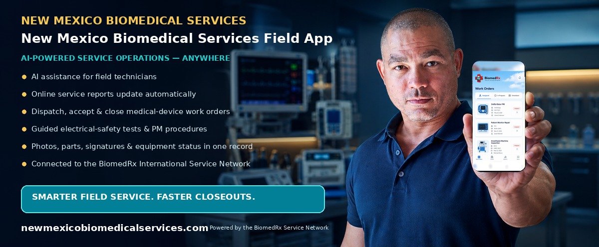New Mexico Biomedical Services Field App — AI-powered field-service mobile app: automatic online service reports, work-order dispatch, and closeout