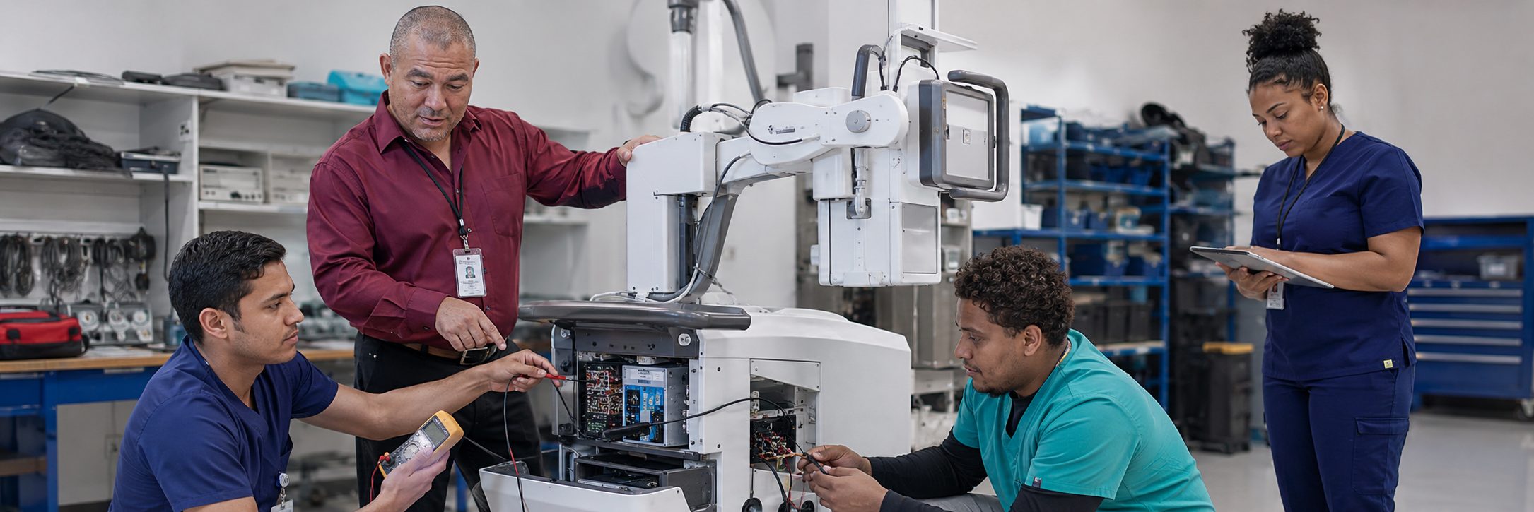 Anesthesia machine preventive maintenance | BiomedRx HTM services Biomedical equipment technicians performing anesthesia machine preventive maintenance