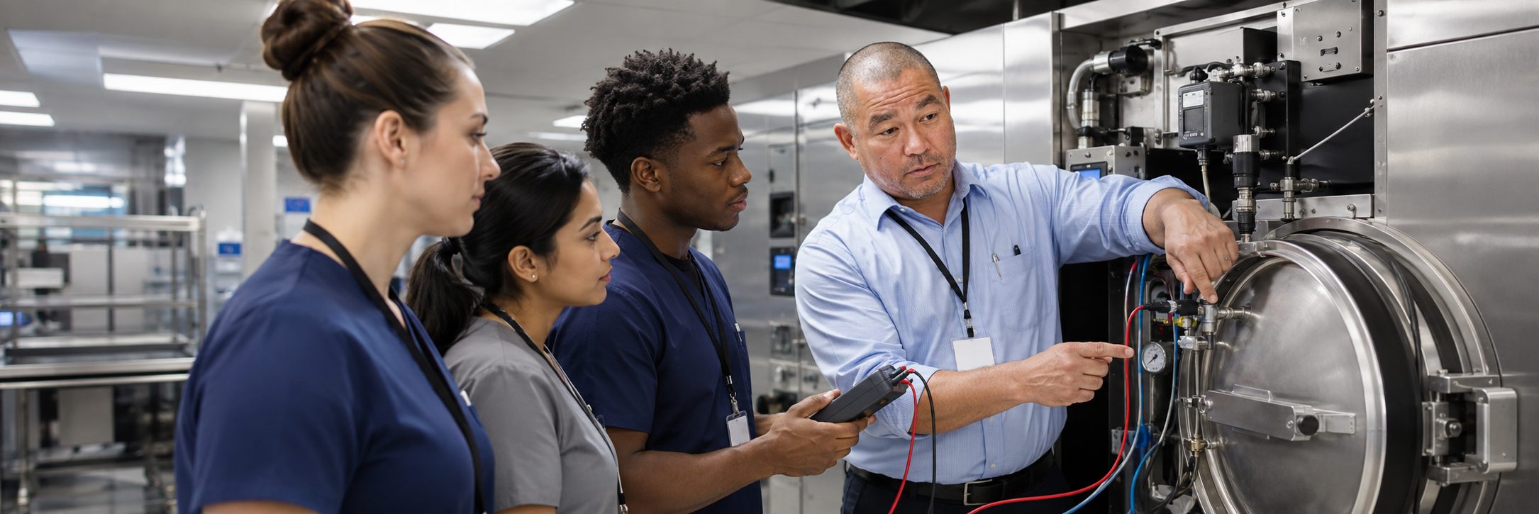 Anesthesia machine service training for biomedical technicians | BiomedRx Biomedical equipment technicians training on anesthesia machine service procedures