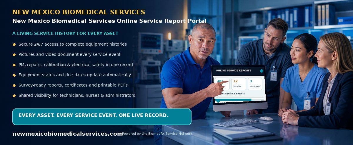 New Mexico Biomedical Services Online Service Report Portal — every service event, live in your secure online report portal; view a sample report